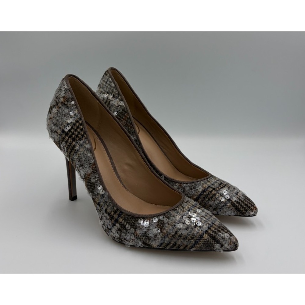 Sam Edelman Hazel Womens 7.5 M Grey Tweed Multi Sequin Pointed Toe Stiletto Pump